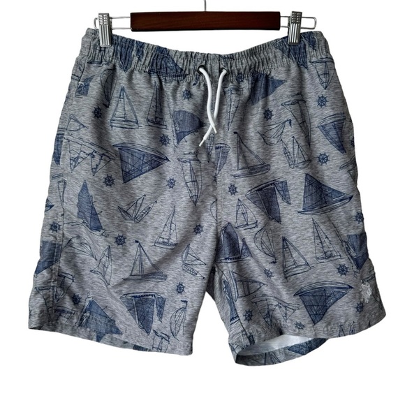 U.S. Polo Assn. Other - U.S. Polo Assn. Swim Trunks Drawstring Mesh Lined Sail Boats Gray Blue Men's L